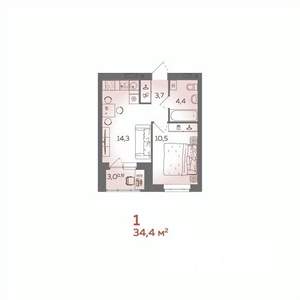 1-к квартира, вторичка, 34м2, 8/21 этаж