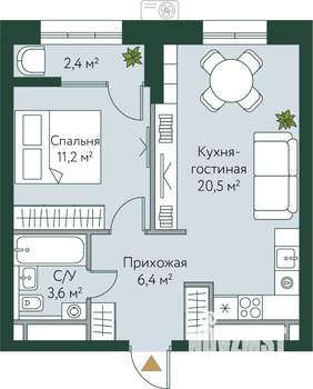 1-к квартира, вторичка, 44м2, 13/24 этаж