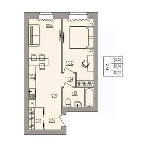 2-к квартира, вторичка, 43м2, 3/3 этаж