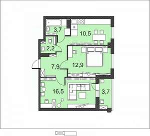 2-к квартира, вторичка, 57м2, 4/17 этаж