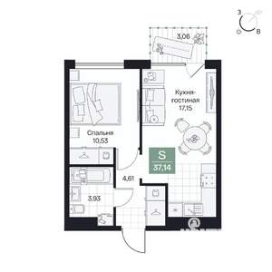 1-к квартира, вторичка, 37м2, 2/10 этаж