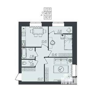 2-к квартира, вторичка, 50м2, 8/10 этаж