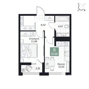 1-к квартира, вторичка, 37м2, 3/9 этаж