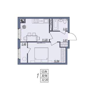 1-к квартира, вторичка, 32м2, 6/8 этаж