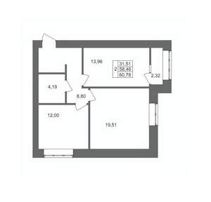 2-к квартира, вторичка, 61м2, 10/10 этаж