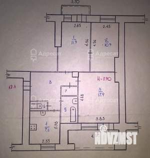 3-к квартира, вторичка, 62м2, 3/4 этаж