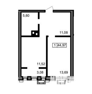 1-к квартира, вторичка, 45м2, 2/23 этаж