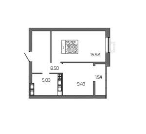 1-к квартира, вторичка, 40м2, 22/24 этаж