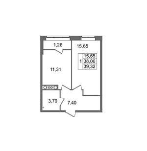 1-к квартира, вторичка, 39м2, 1/8 этаж