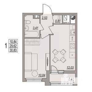 1-к квартира, вторичка, 31м2, 4/6 этаж