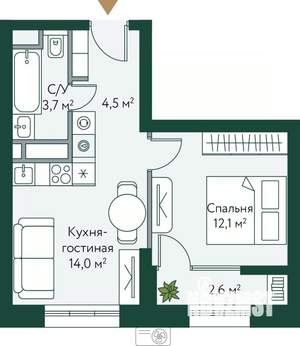1-к квартира, вторичка, 37м2, 3/24 этаж