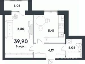 1-к квартира, строящийся дом, 40м2, 1/5 этаж