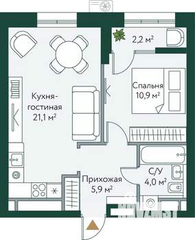 1-к квартира, вторичка, 44м2, 4/24 этаж
