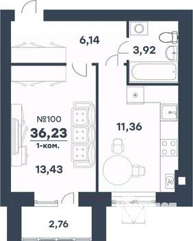 1-к квартира, строящийся дом, 36м2, 5/5 этаж