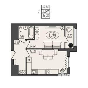 1-к квартира, вторичка, 35м2, 13/17 этаж