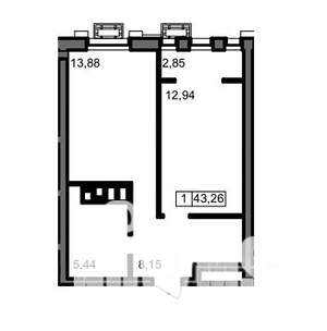 1-к квартира, вторичка, 43м2, 13/23 этаж