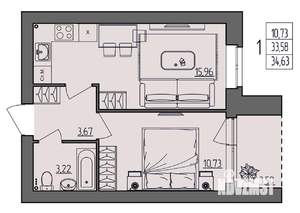 1-к квартира, вторичка, 35м2, 1/4 этаж