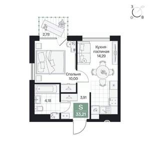 1-к квартира, вторичка, 33м2, 7/9 этаж