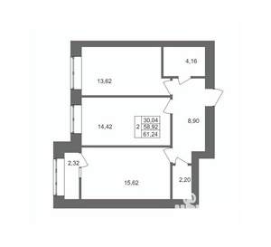 2-к квартира, вторичка, 61м2, 4/10 этаж