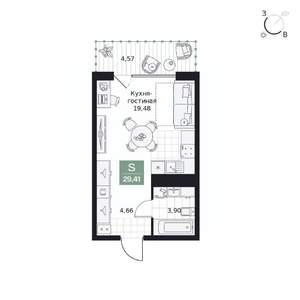 Студия квартира, вторичка, 29м2, 4/9 этаж