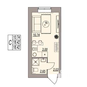Студия квартира, вторичка, 18м2, 2/3 этаж