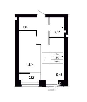 1-к квартира, вторичка, 41м2, 9/9 этаж