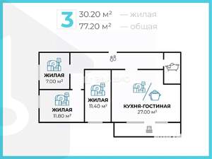 3-к квартира, вторичка, 77м2, 8/9 этаж