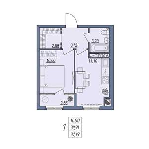 1-к квартира, вторичка, 32м2, 8/8 этаж