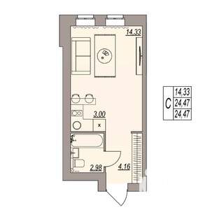 Студия квартира, вторичка, 24м2, 2/3 этаж