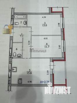 3-к квартира, вторичка, 57м2, 14/23 этаж