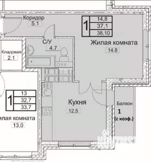 1-к квартира, вторичка, 38м2, 14/18 этаж