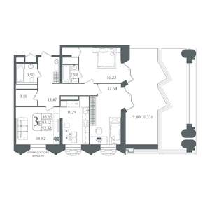 3-к квартира, вторичка, 93м2, 13/22 этаж