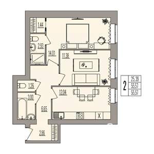 2-к квартира, вторичка, 56м2, 3/3 этаж