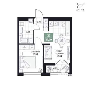 1-к квартира, вторичка, 37м2, 7/10 этаж