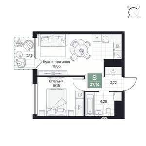 1-к квартира, вторичка, 37м2, 6/10 этаж