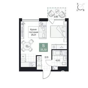 Студия квартира, вторичка, 33м2, 7/8 этаж
