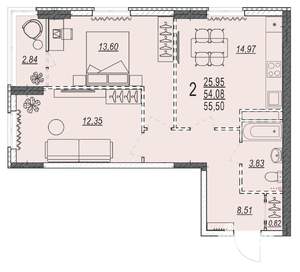 2-к квартира, вторичка, 56м2, 14/17 этаж