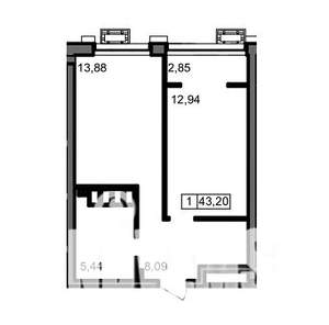 1-к квартира, вторичка, 43м2, 23/23 этаж