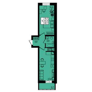 1-к квартира, вторичка, 46м2, 5/16 этаж